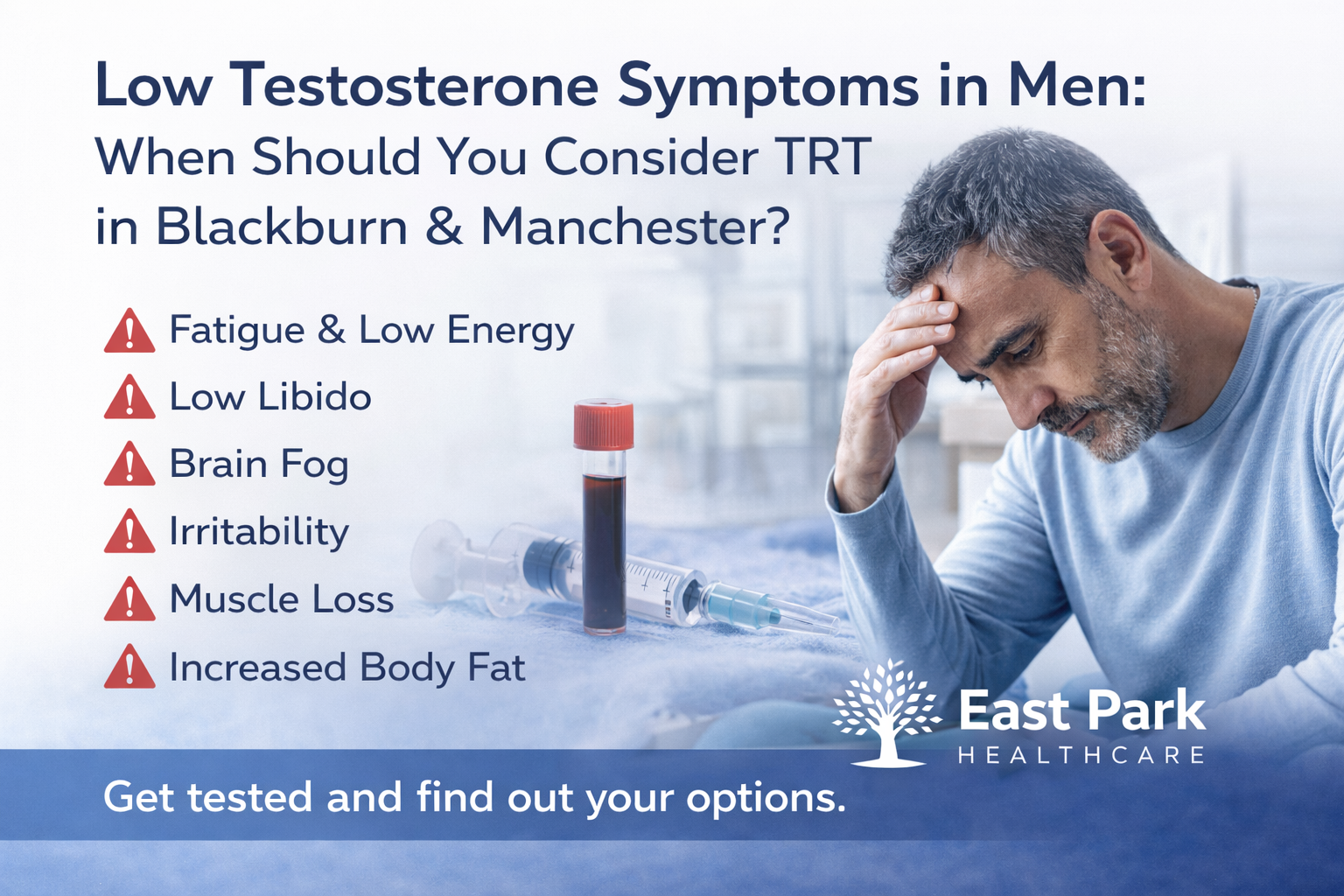 Low testosterone symptoms in men and when to consider TRT in Blackburn and Manchester