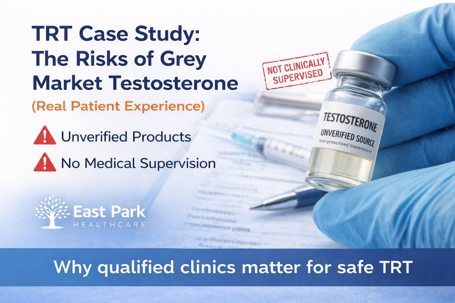 Risks of grey market testosterone TRT case study UK East Park Healthcare